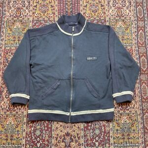 VTG 00s Gotcha Full Zip Knit Striped Raw Edge Jacket Sweater Navy White Pocket M